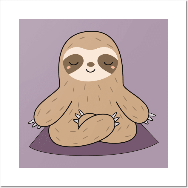 Kawaii Cute Yoga Meditating Sloth Wall Art by wordsberry